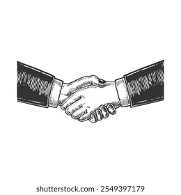 Handshake, vetor desenhado à mão, estilo gráfico, ilustração de desenhos animados, preto e branco