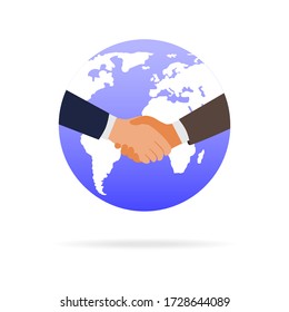 Handshake. Hands of different nationalities, concluding an agreement. Images for web banner, infographics, partnership and collaboration. Vector illustration eps 10