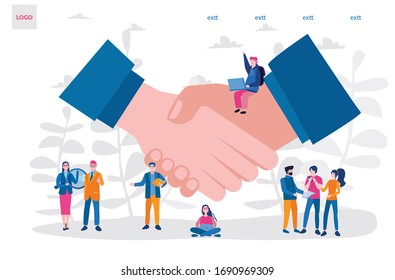 Handshake .hands of different nationalities, conclusion of an agreement, Vector illustration for web banner, infographics, mobile. successful partnership and cooperation.