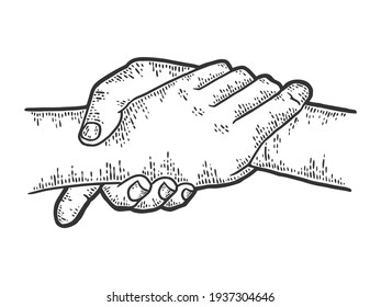 Handshake hands, hand lock. Sketch scratch board imitation.
