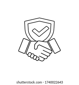 Handshake, hands, partnership with check mark icon on isolated white background. Vector EPS 10.