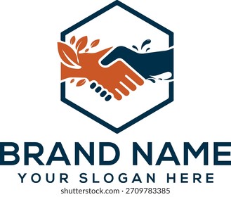 Logotipo de apretón de manos en Ilustración vectorial de diseño plano