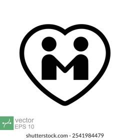 Handshake, heart hand icon. Simple outline style. Together, love sign, cooperation, deal, partner, business concept. Line vector illustration symbol isolated on white background. EPS 10.