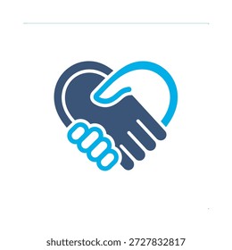 Apretón de manos icono de corazón azul Vector plano diseño amor cuidado símbolo asociación acuerdo confianza Acuerdo Asistencia elemento gráfico signo