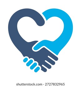 Apretón de manos icono de corazón azul Vector plano diseño amor cuidado símbolo asociación acuerdo confianza Acuerdo Asistencia elemento gráfico signo