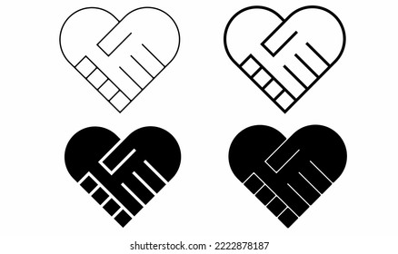 Handshake heart icon set isolated on white background