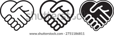 Handshake heart icon set partnership love support concept