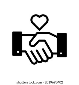 Handshake heart icon. Stroke outline style. Line vector. Isolate on white background.