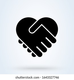 Handshake heart icon vector in line style. Agreement, deal, handshake symbols. Partnership, cooperation signs.