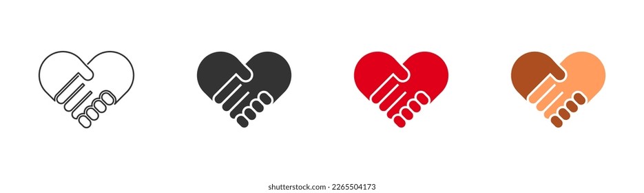Handshake Herz-Logo in verschiedenen Stilen. Kein Rassismus einzeln auf Symbol gesetzt. Vektorgrafik