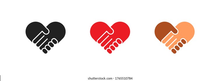 Handshake heart logo in flat style. No rasism set isolated icon. Vector illustration