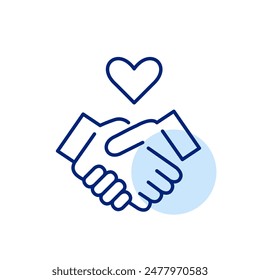 Handshake and heart. Partnership, relationship and trust. Charity, friendship and respect. Pixel perfect vector icon