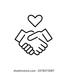 Handshake and heart. Partnership, relationship and trust. Charity, friendship and respect. Pixel perfect, editable icon