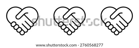 Handshake in heart shape icon set on white background for partnership and love Vector illustration