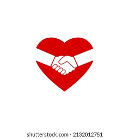 Handshake with heart shape logo vector icon isolated on white background. Vector illustration