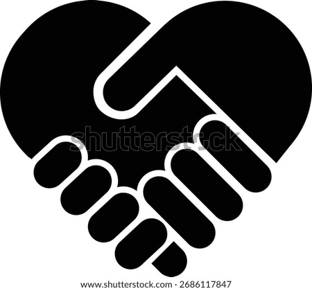Handshake in Heart Shape Vector Icon, Partnership and Unity Symbol