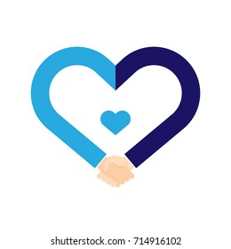 Símbolo de corazón de apretón de manos conjunto de formas Concepto de éxito de negocio ilustración aislada en fondo blanco, con espacio de copia