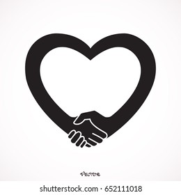 handshake. Heart symbol. Vector illustration - stock vector