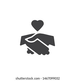 Handshake and heart vector icon. filled flat sign for mobile concept and web design. Charity and donation glyph icon. Symbol, logo illustration. Vector graphics