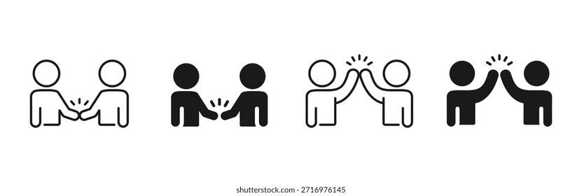 Apretón de manos e ícono de los cinco altos que muestra el Acuerdo, la asociación y el éxito del trabajo en equipo. Símbolo de Vector limpio para negocios, colaboración, saludo, motivación, Asistencia y comunicación corporativa.