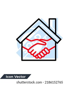 handshake with home icon logo vector illustration. Contract signing symbol template for graphic and web design collection