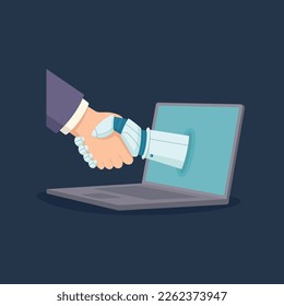 The handshake human with artificial intelligence collaboration vector concept