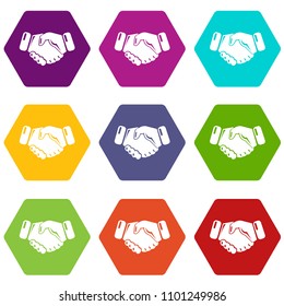Handshake ice hockey icons 9 set coloful isolated on white for web