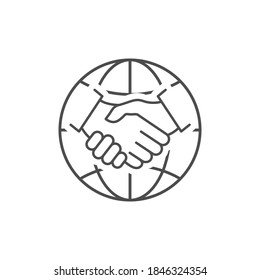 Handshake icon. Black arms gesture silhouette. World business agreement concept. International partnership vector illustration isolated on white.