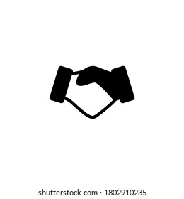 Icono de apretón de manos en glifo plano negro, estilo relleno aislado en fondo blanco