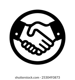 Ícone Handshake. Silhueta preta do aperto de mão isolado em um fundo branco. Conceito de parceria e acordo. Ilustração vetorial