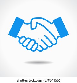 Handshake icon. Blue icon on white background. The file is saved in the version 10 EPS. This image contains transparency.