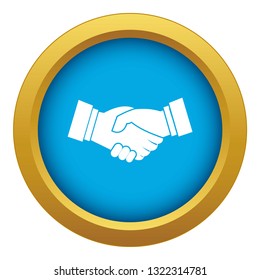 Handshake icon blue vector isolated on white background for any design