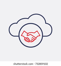 Handshake Icon and Cloud Sign. Flat Isolated Symbol Design Outline