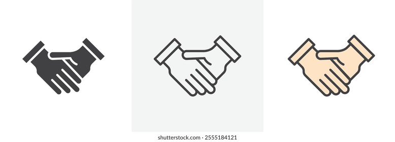 Handshake icon collection in black and colored style.