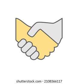 Icono de apretón de manos en el icono de color, aislado en fondo blanco 