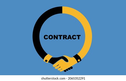 Handshake icon with CONTRACT text. Business partnership concept