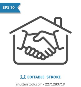 Handshake Icon. Deal, Agreement, Shaking Hands, Real Estate, House, Home. Professional, pixel perfect vector icon.