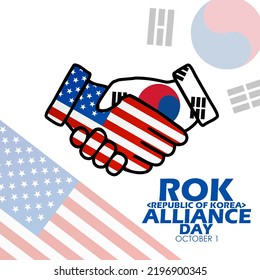 Handshake Icon Decorated With American Flag And South Korean Flag With Bold Text On White Background To Commemorate Republic Of Korea Alliance Day On October 1