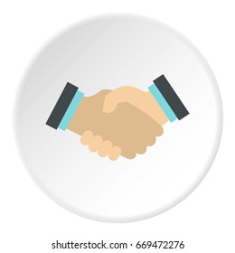 Handshake icon in flat circle isolated on white background vector illustration for web