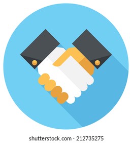 Handshake icon. Flat design style modern vector illustration. Isolated on stylish color background. Flat long shadow icon. Elements in flat design.