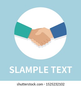 Handshake icon in flat style -  On blue background. Vector design element 