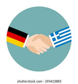 Handshake icon. Germany flag and Greece flag as politics and negotiation concept.