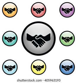 Handshake Icon Glass Button Icon Set