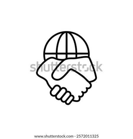 handshake icon with globe, simple flat style, logo sign symbol vector illustration pictogram, isolated on white for mobile app