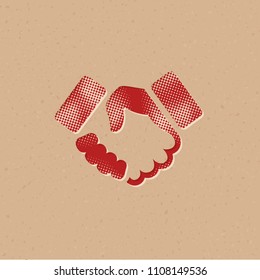 Handshake icon in halftone style. Grunge background vector illustration.