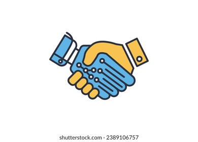 handshake icon. human machine collaboration. Handshake between a human hand and a robot hand. icon related to artificial intelligence. flat line icon style. simple vector design editable