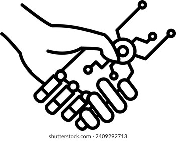 handshake icon, Human and robot hands together, vector illustration