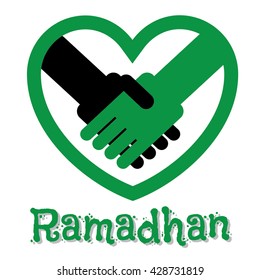 Handshake Icon inside heart shape on White Background. Vector illustration