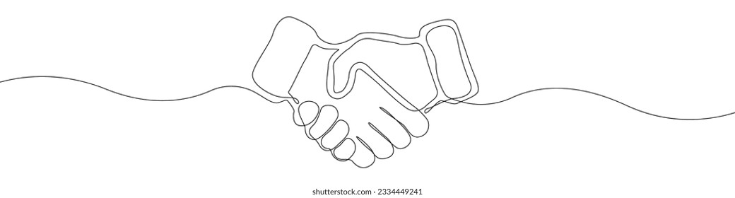 Handshake icon line continuous drawing vector. One line Handshake icon vector background. Greeting with hands icon. Continuous outline of a hands icon.