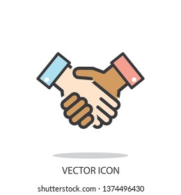 handshake icon, line sign on white background - editable stroke vector illustration eps10